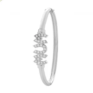 Acotis Silver Hinged Bangle Round Mum Zirconia G4029