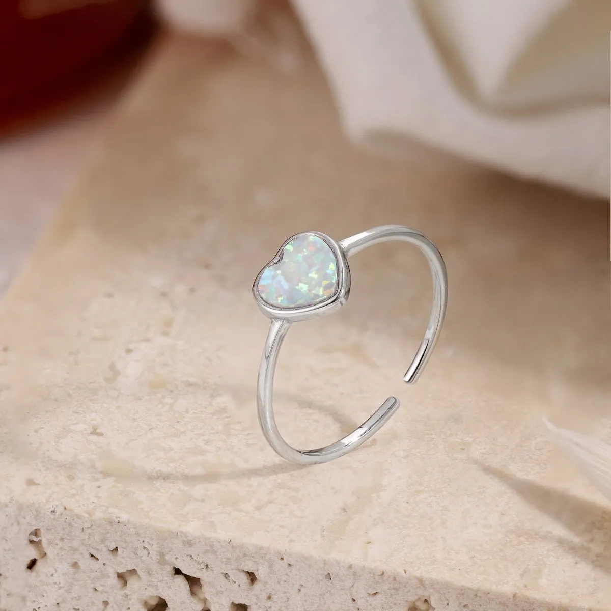 Adjustable Dainty Heart Opal Promise Ring