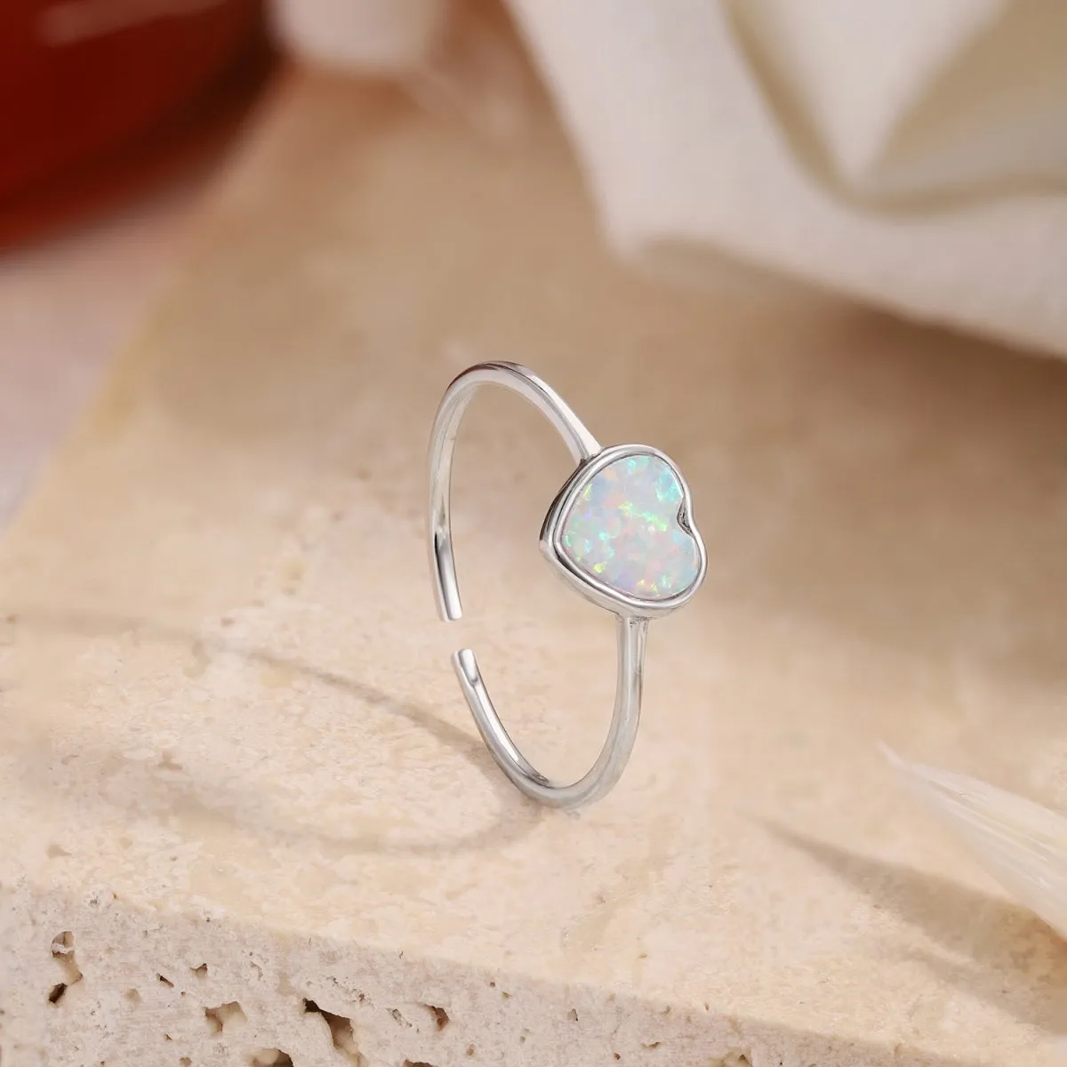 Adjustable Dainty Heart Opal Promise Ring