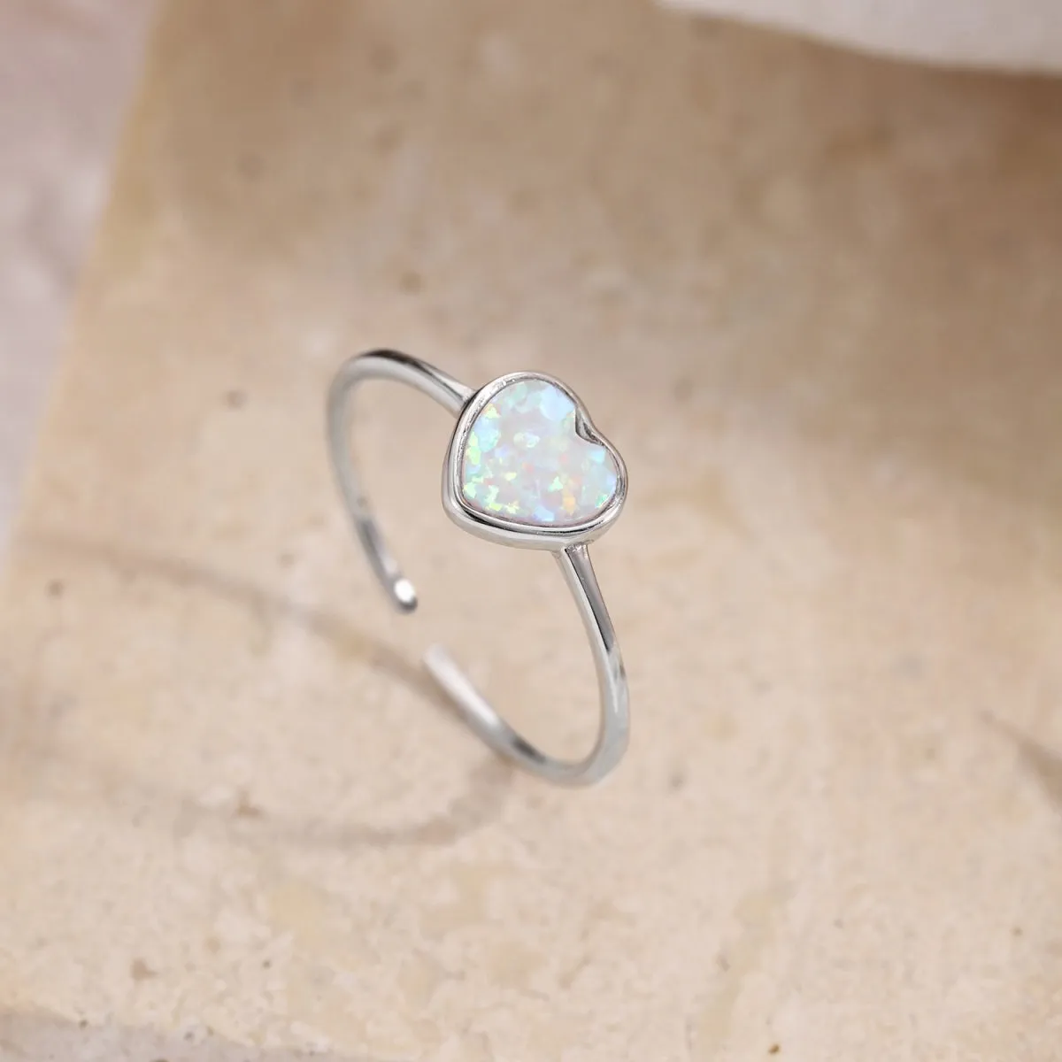 Adjustable Dainty Heart Opal Promise Ring