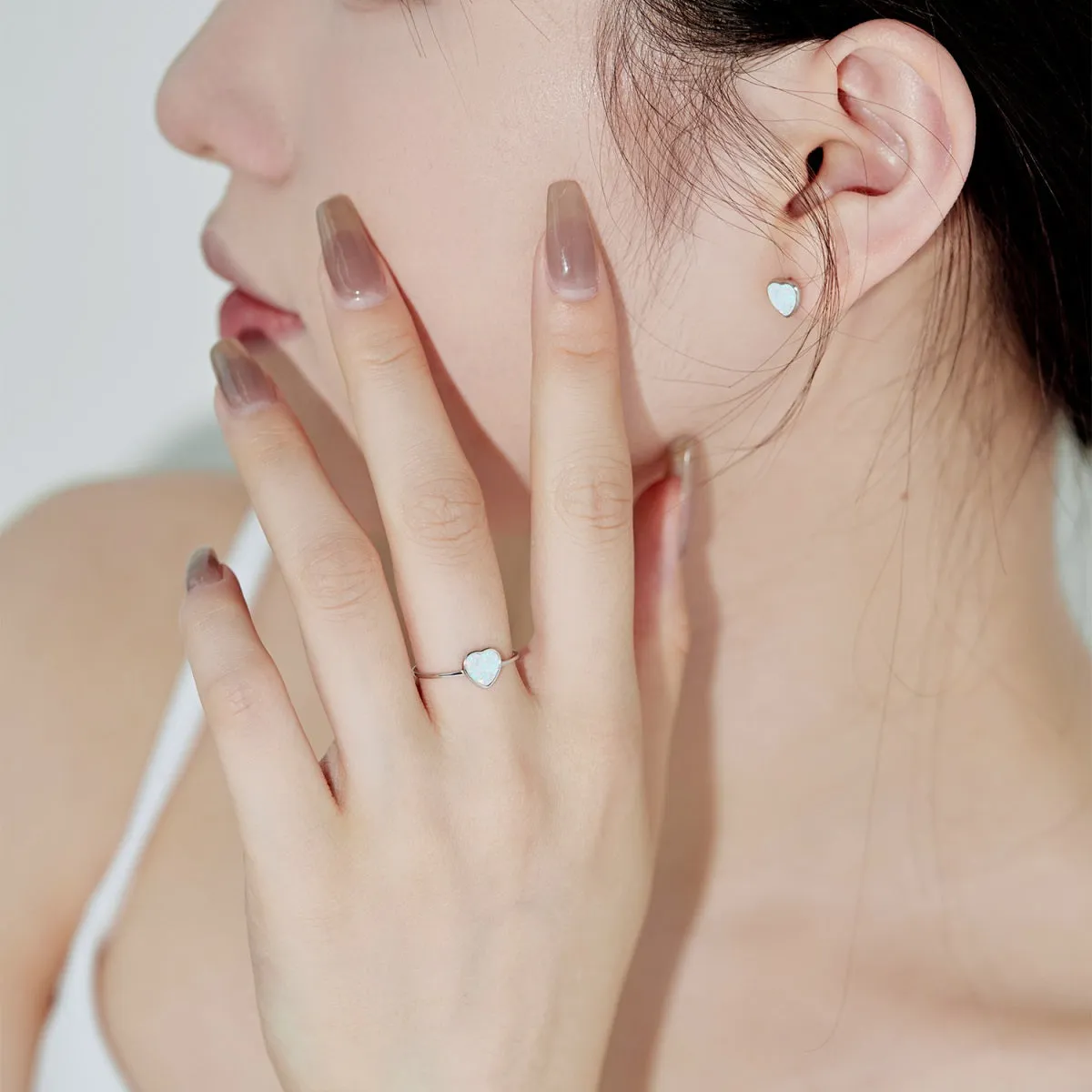 Adjustable Dainty Heart Opal Promise Ring