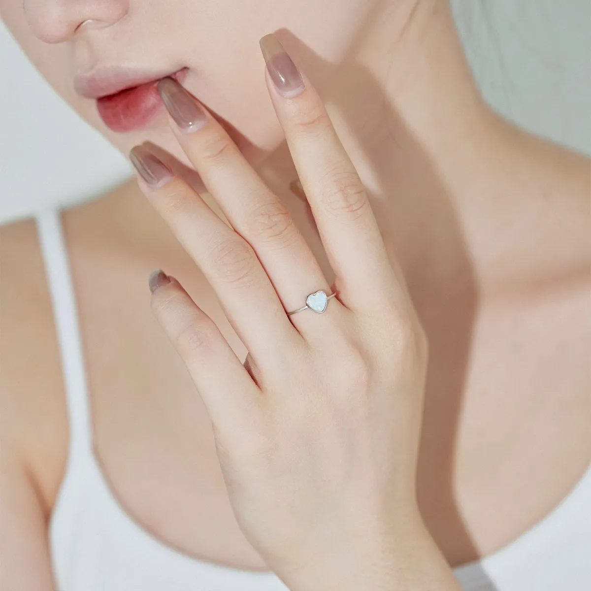 Adjustable Dainty Heart Opal Promise Ring