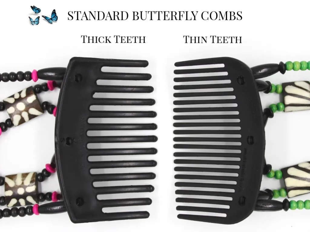 African Butterfly Thick Hair Comb - Beada Tube Black 59