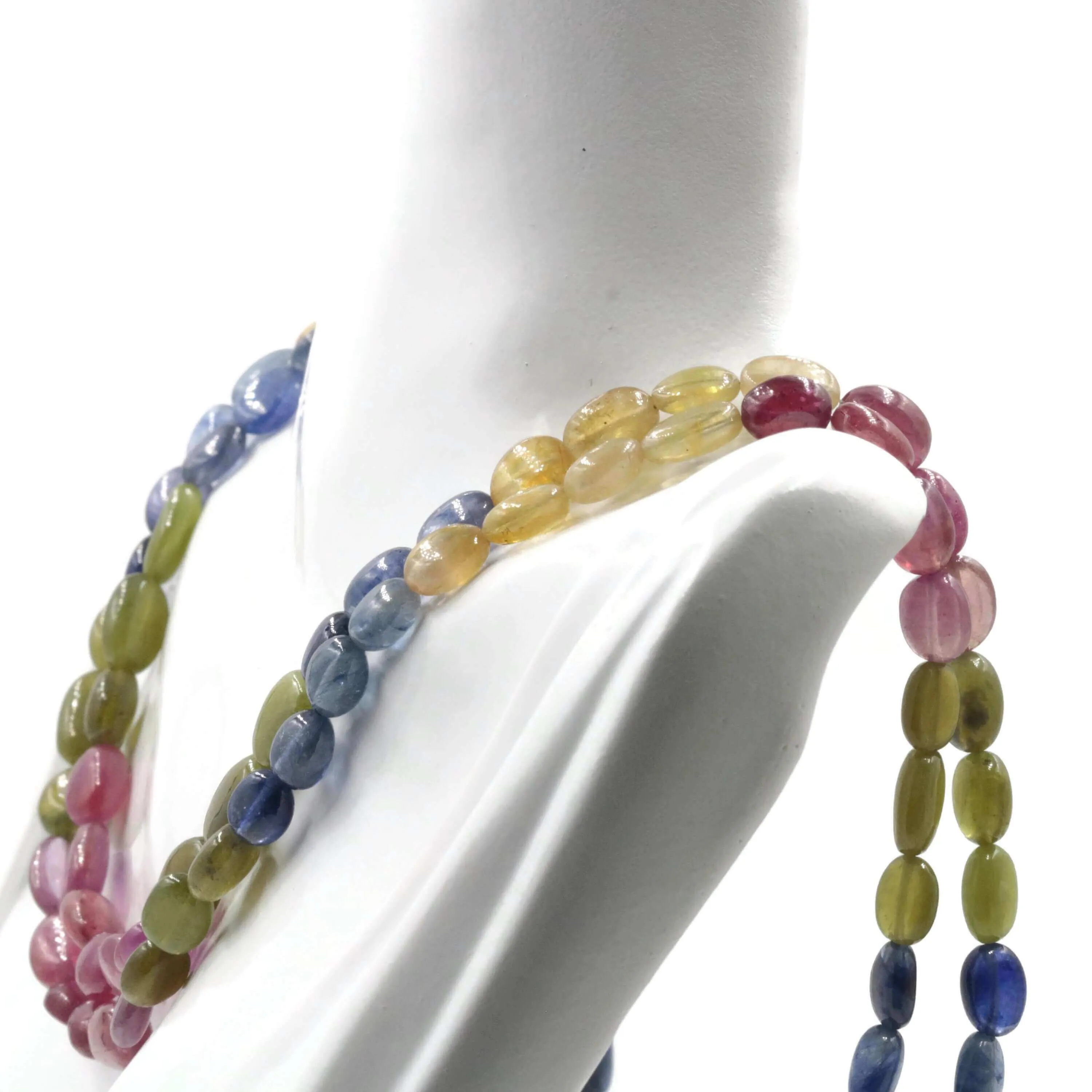 All Natural Multi Color Sapphire and Ruby Oval Beaded Necklace SKU 6142719