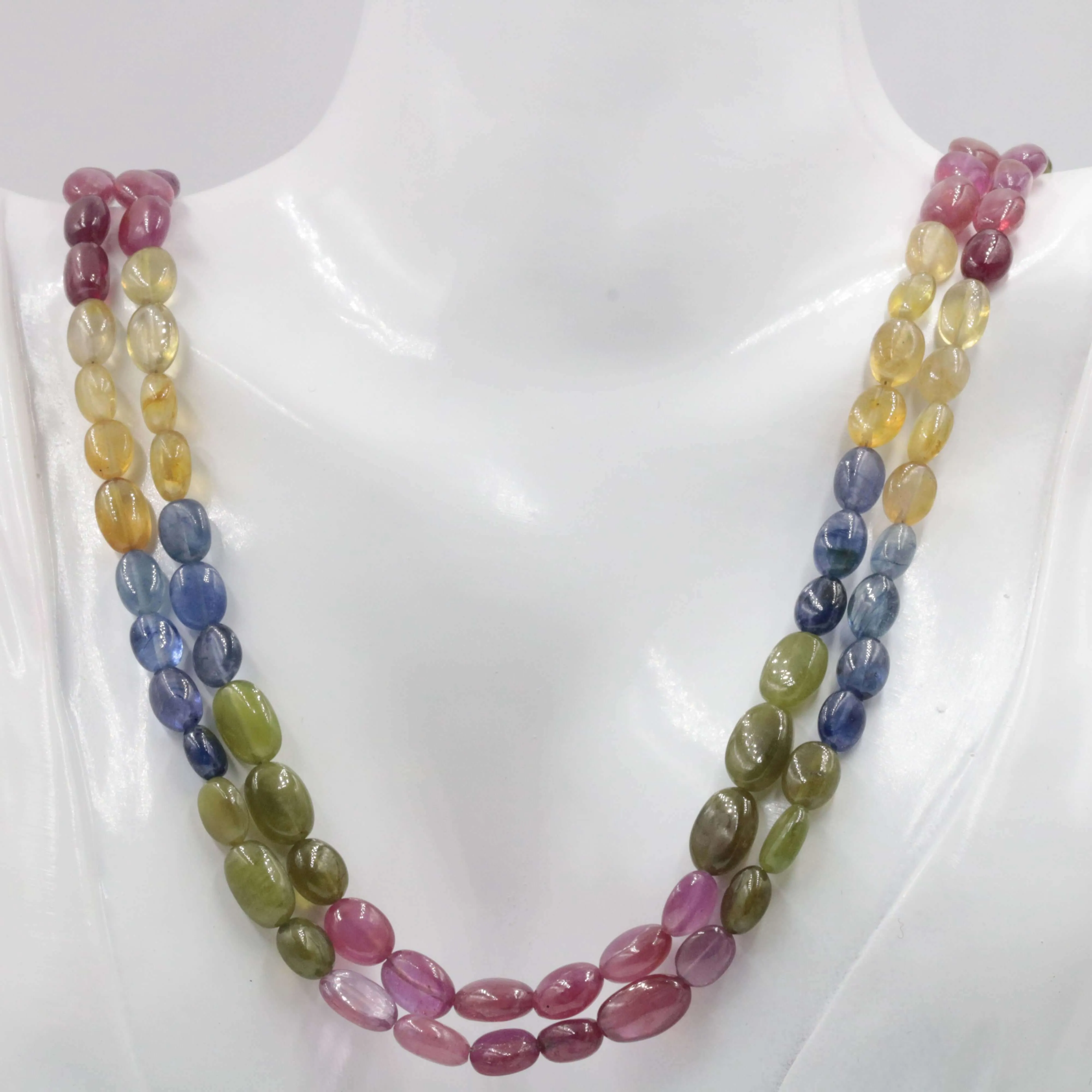 All Natural Multi Color Sapphire and Ruby Oval Beaded Necklace SKU 6142719