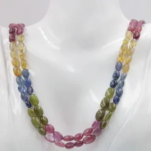 All Natural Multi Color Sapphire and Ruby Oval Beaded Necklace SKU 6142719