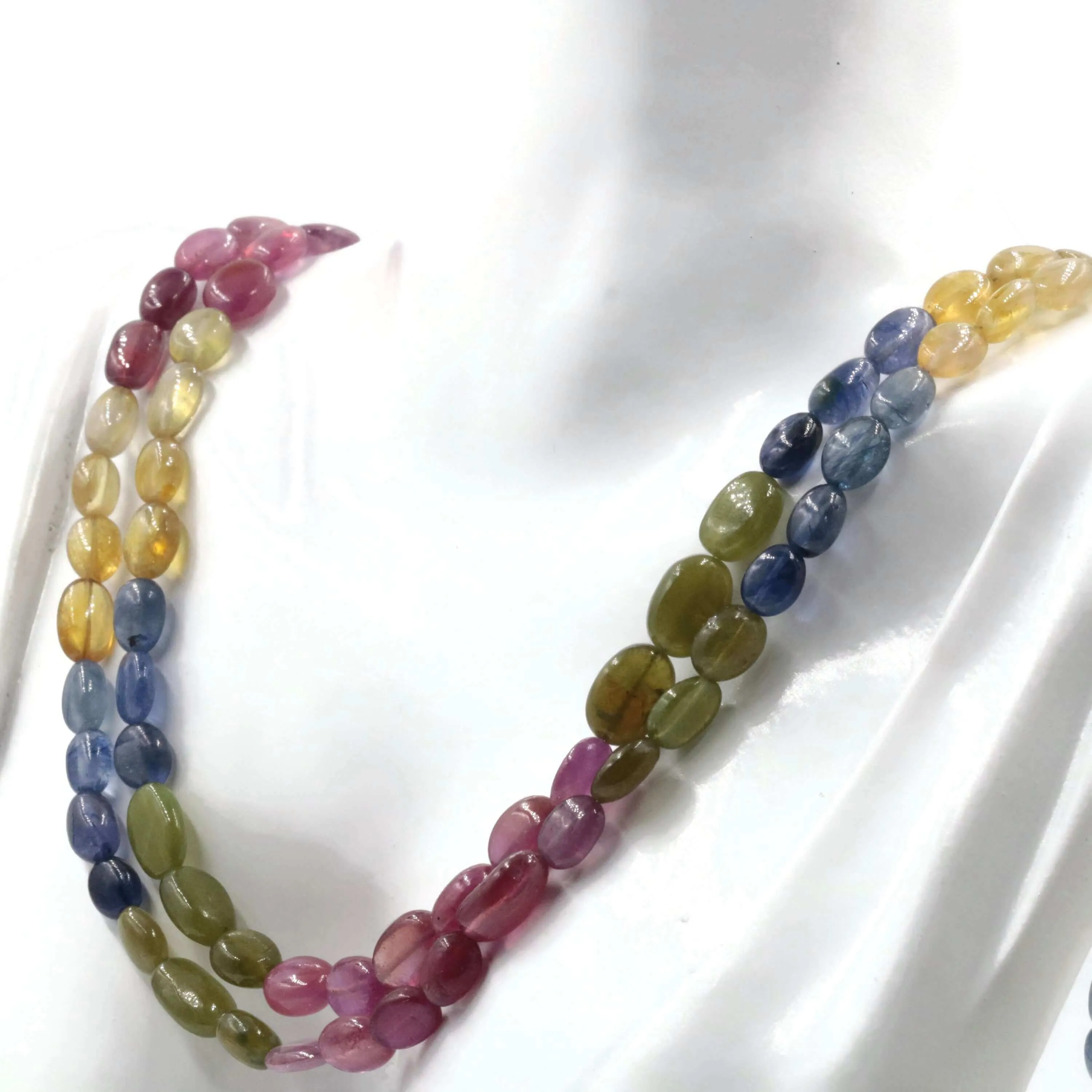 All Natural Multi Color Sapphire and Ruby Oval Beaded Necklace SKU 6142719