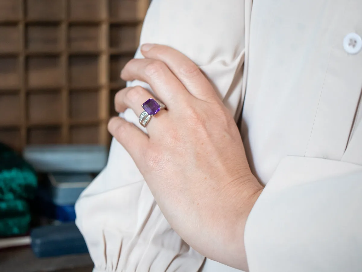 Amethyst and Diamond White Gold Cocktail Ring