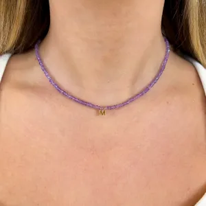 Amethyst Birthstone Necklace with "M" Initial Charm