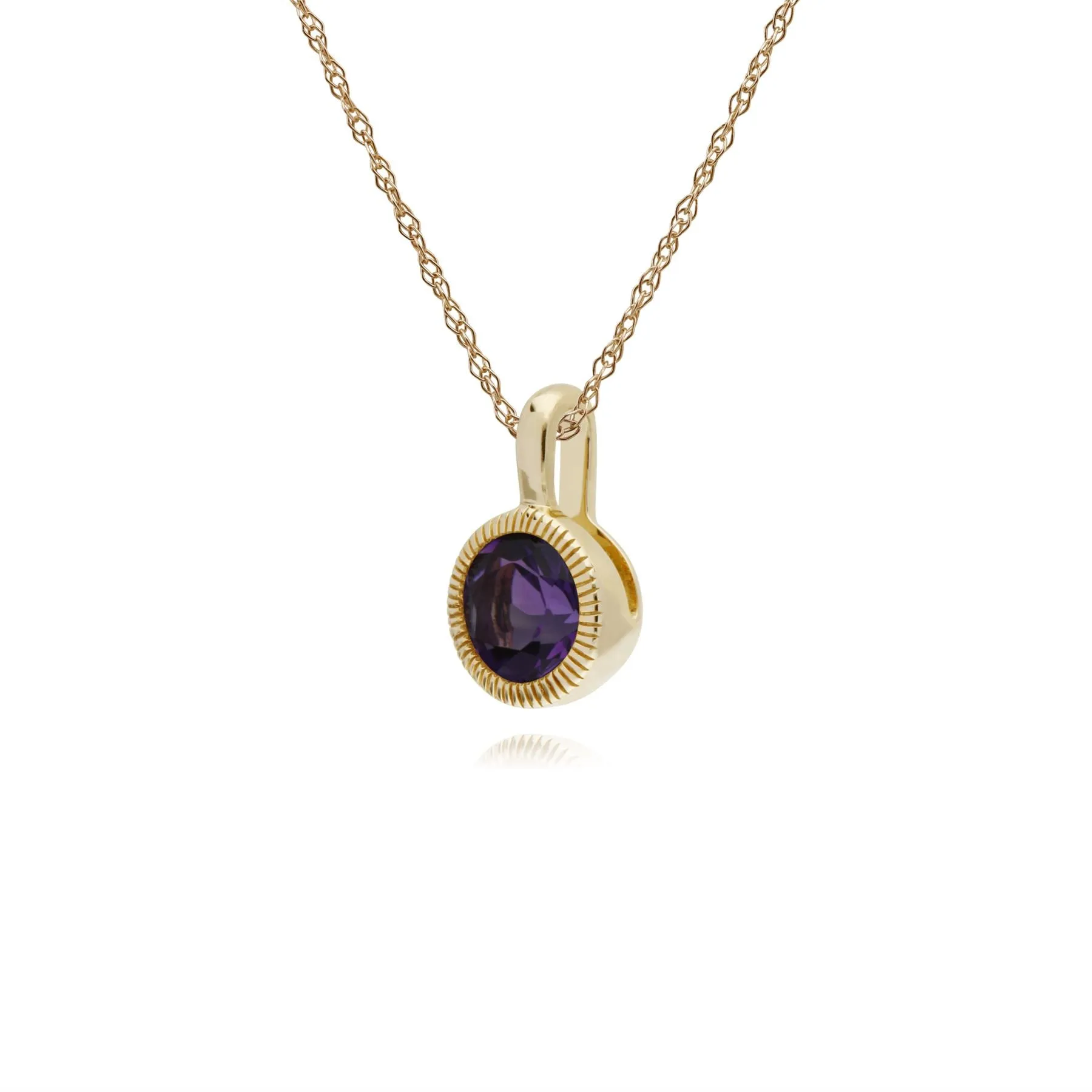 Amethyst Halskette, 9 Karat Gelbgold Amethyst Einzel Stein Rund Milgrain Anhänger auf 45cm Kette