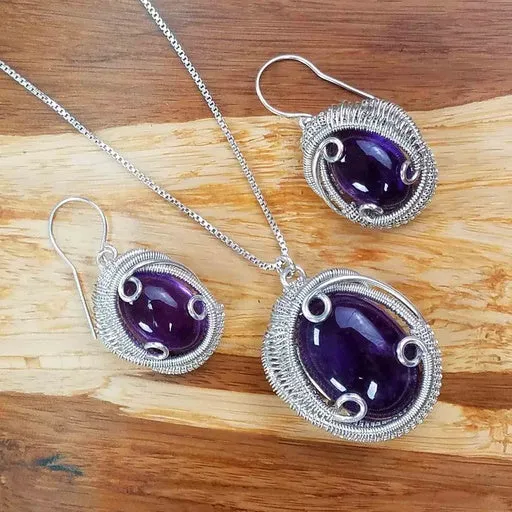 Amethyst Jewelry Necklace Earring Set