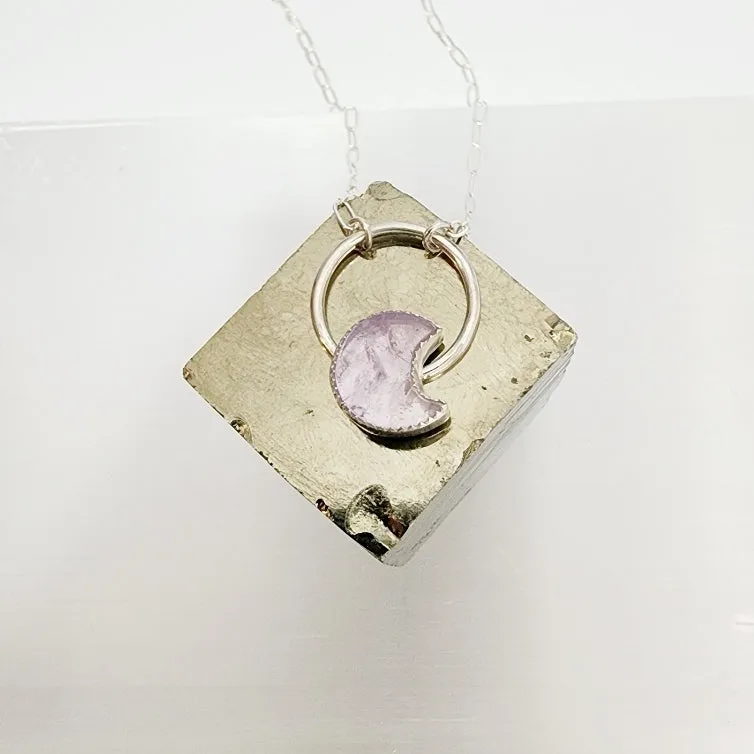 Amethyst Moon and Circle Necklace in Sterling Silver