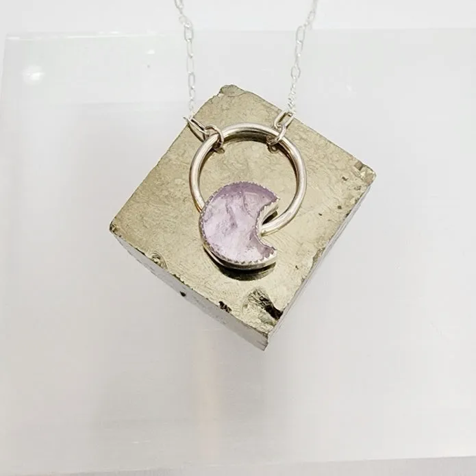 Amethyst Moon and Circle Necklace in Sterling Silver