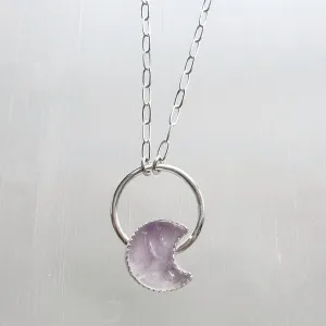 Amethyst Moon and Circle Necklace in Sterling Silver