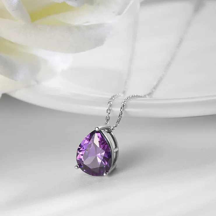 Amethyst Necklace, Gemstone Pendant, Amethyst Crystal Necklace, Amethyst Teardrop, Healing Crystals, Silver Purple Necklace Gift for Her