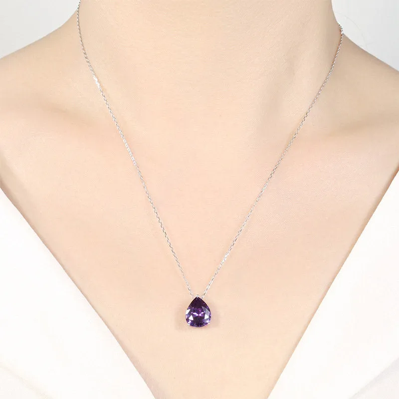 Amethyst Necklace, Gemstone Pendant, Amethyst Crystal Necklace, Amethyst Teardrop, Healing Crystals, Silver Purple Necklace Gift for Her