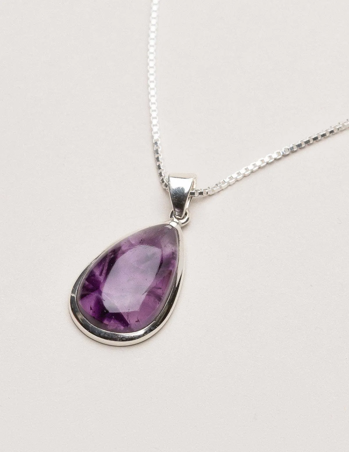 Amethyst Pendant Necklace - 24" Silver Chain