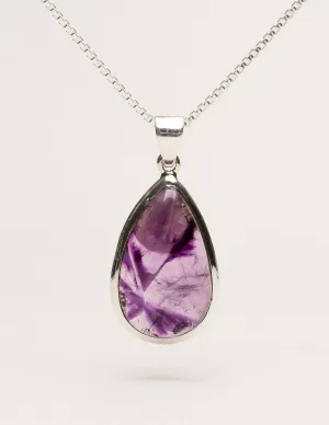 Amethyst Pendant Necklace - 24" Silver Chain