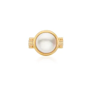 Anna Beck Coin Pearl Scalloped Cocktail Ring - Gold Plated