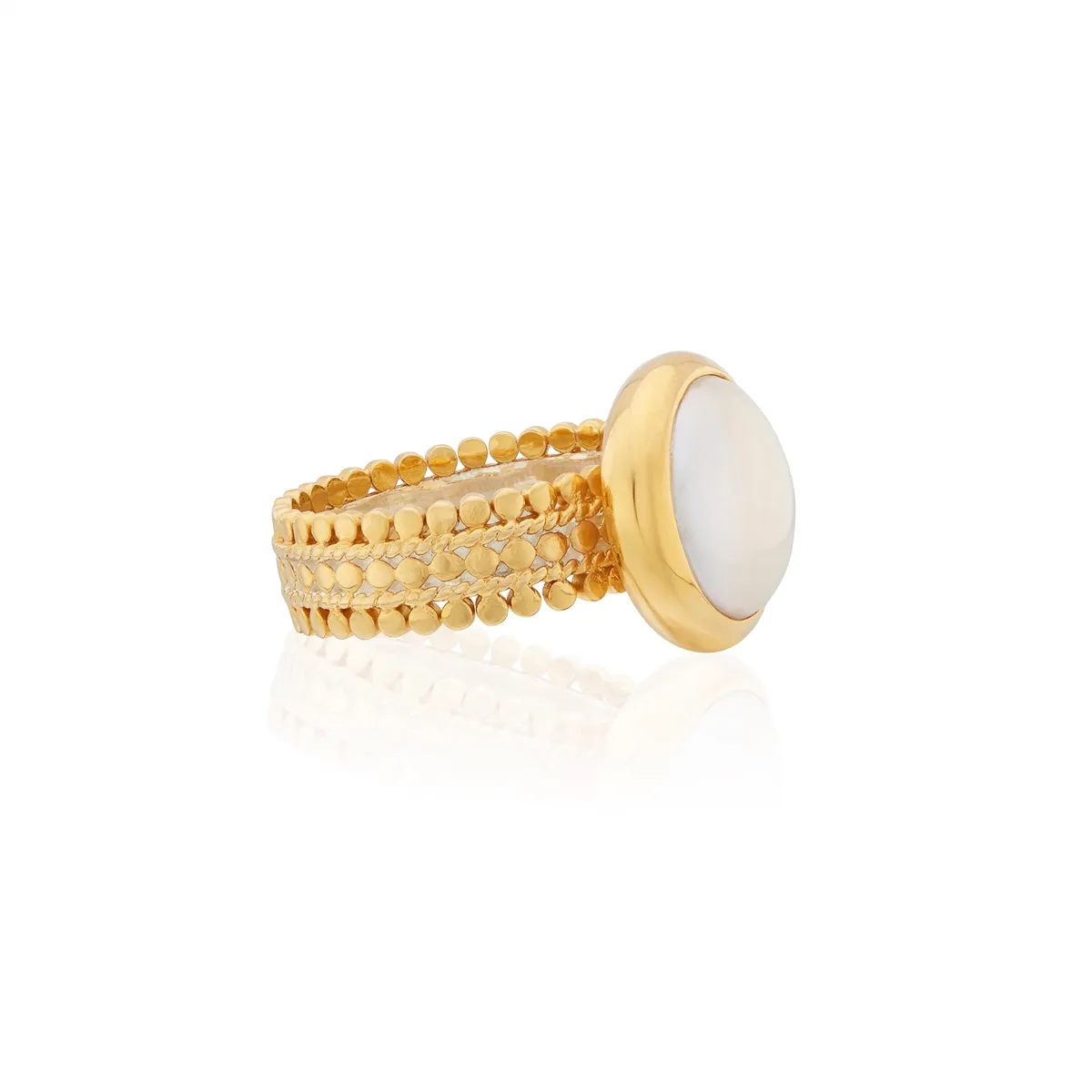 Anna Beck Coin Pearl Scalloped Cocktail Ring - Gold Plated