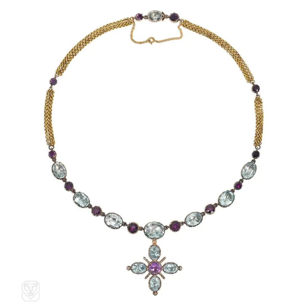 Antique amethyst and aquamarine demi-parure