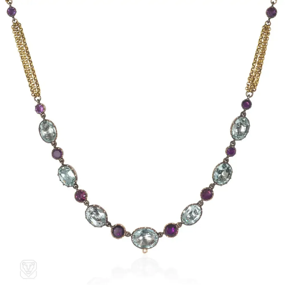 Antique amethyst and aquamarine demi-parure