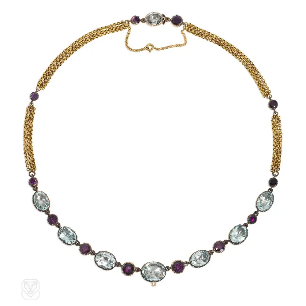 Antique amethyst and aquamarine demi-parure