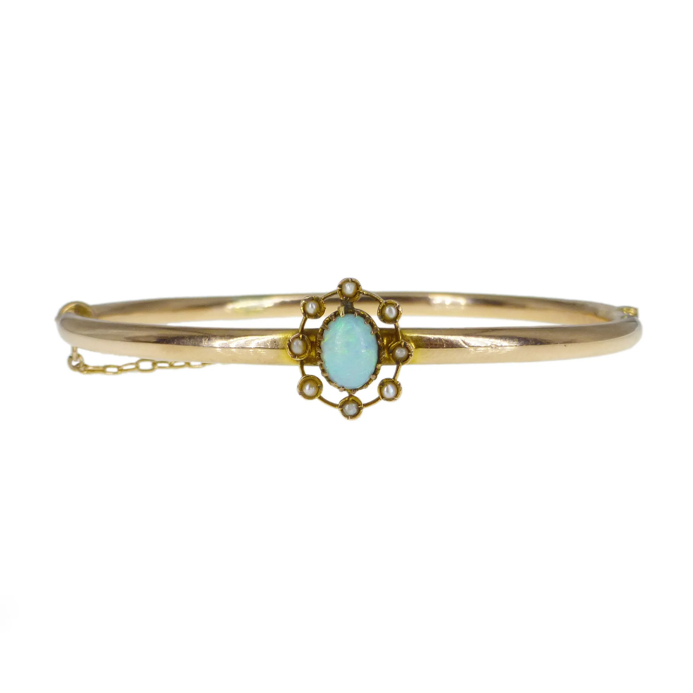 Antique Edwardian 9ct Gold Opal Pearl Bangle