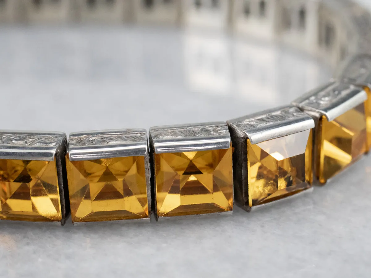 Antique Faceted Yellow Glass Link Bracelet