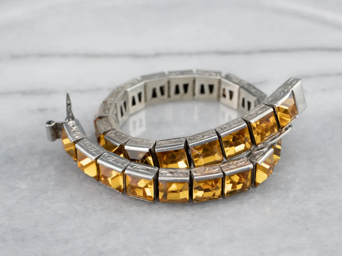 Antique Faceted Yellow Glass Link Bracelet