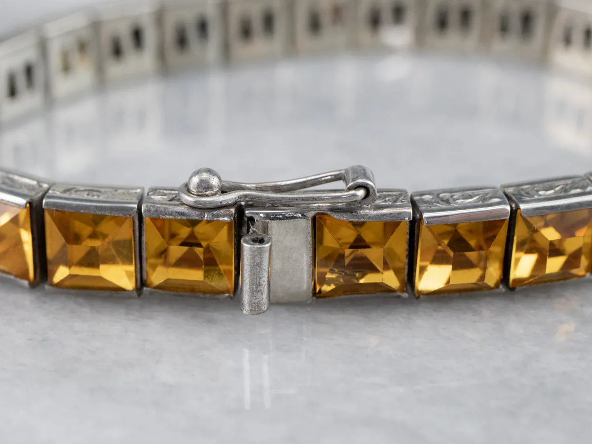 Antique Faceted Yellow Glass Link Bracelet