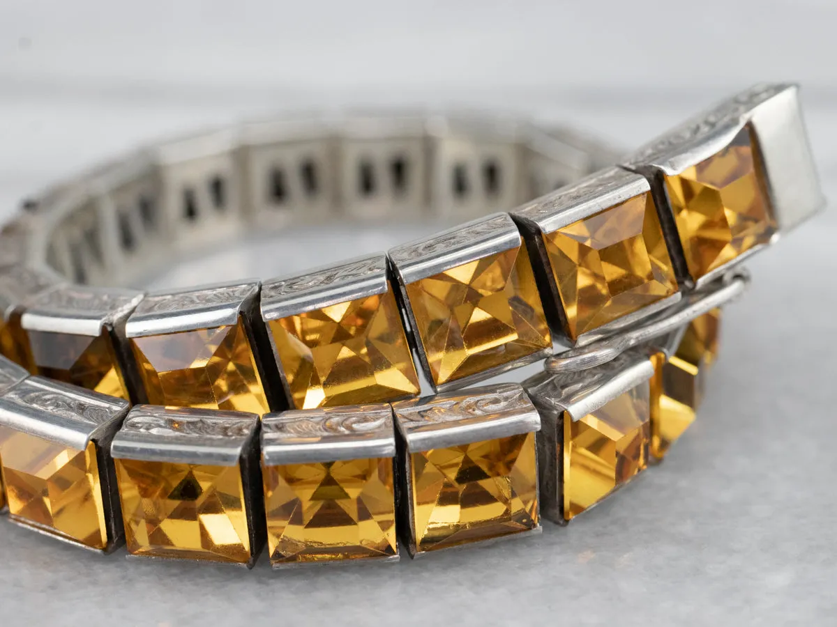 Antique Faceted Yellow Glass Link Bracelet