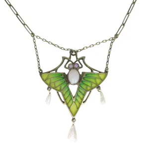 Antique Jugendstil Heinrich Levinger Plique-A-Jour Butterfly Necklace