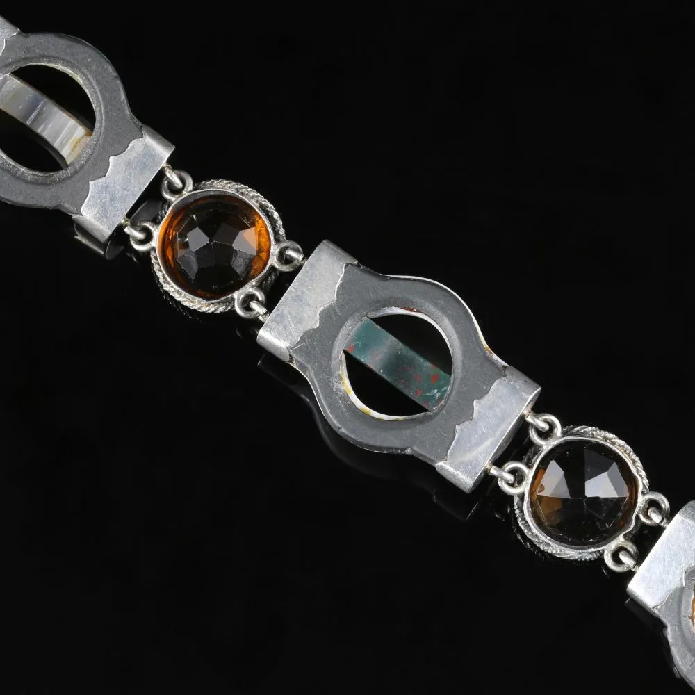 Antique Victorian Agate Bracelet Scottish Silver Circa 1860