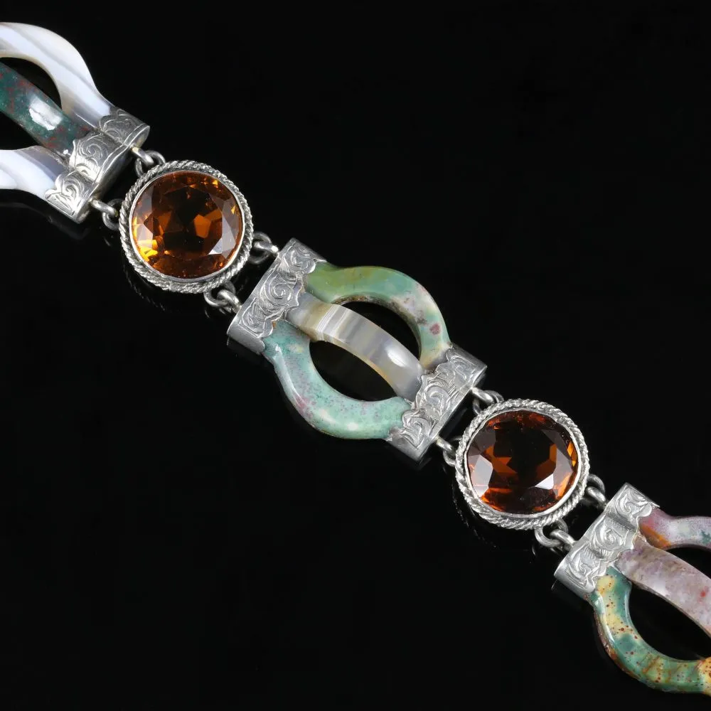 Antique Victorian Agate Bracelet Scottish Silver Circa 1860