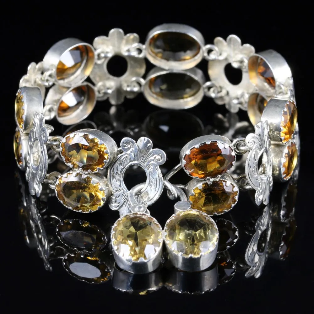 Antique Victorian Scottish Citrine Bracelet Silver Circa 1860