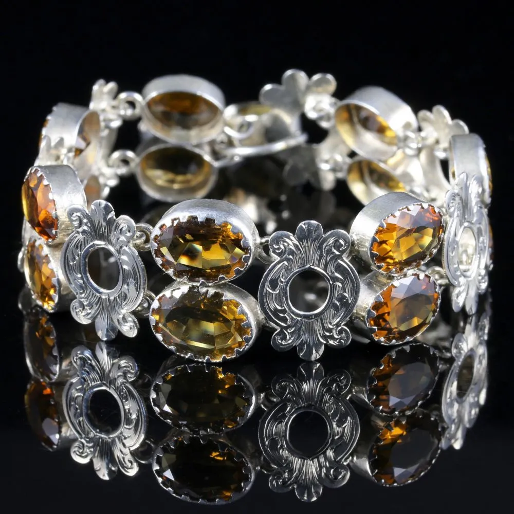 Antique Victorian Scottish Citrine Bracelet Silver Circa 1860