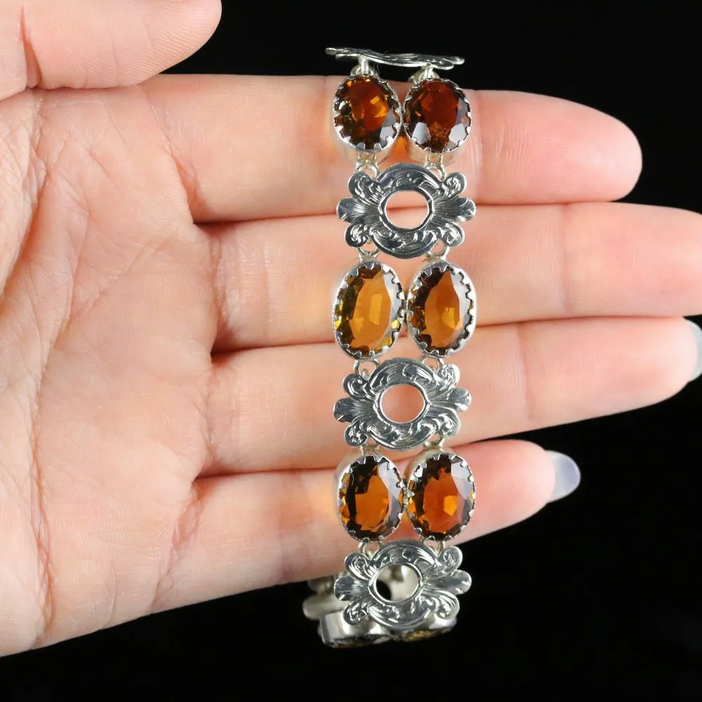 Antique Victorian Scottish Citrine Bracelet Silver Circa 1860