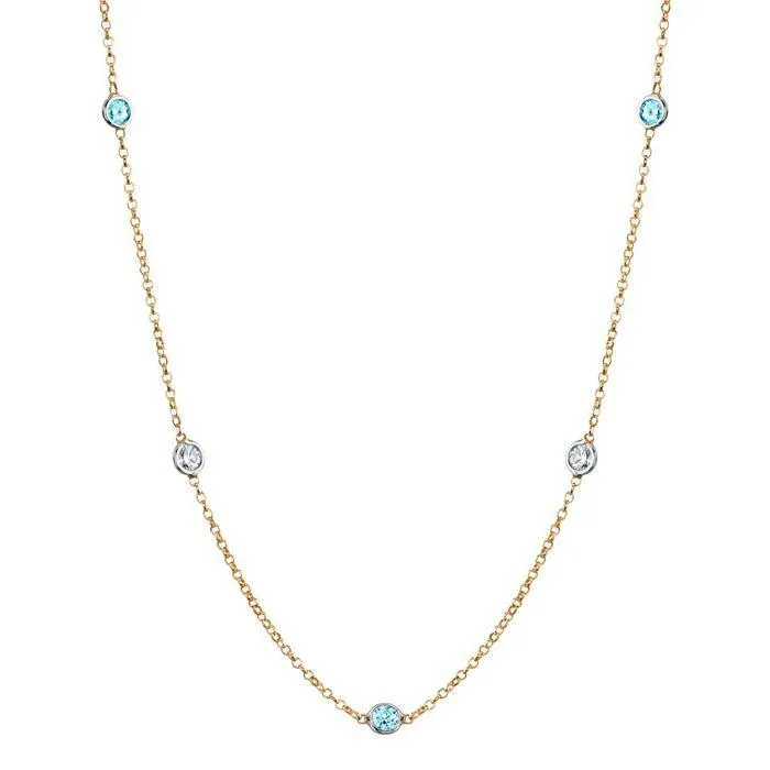 Aquamarine and Diamonds Station Necklace