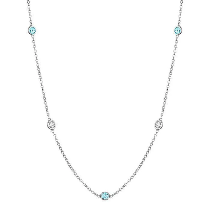 Aquamarine and Diamonds Station Necklace