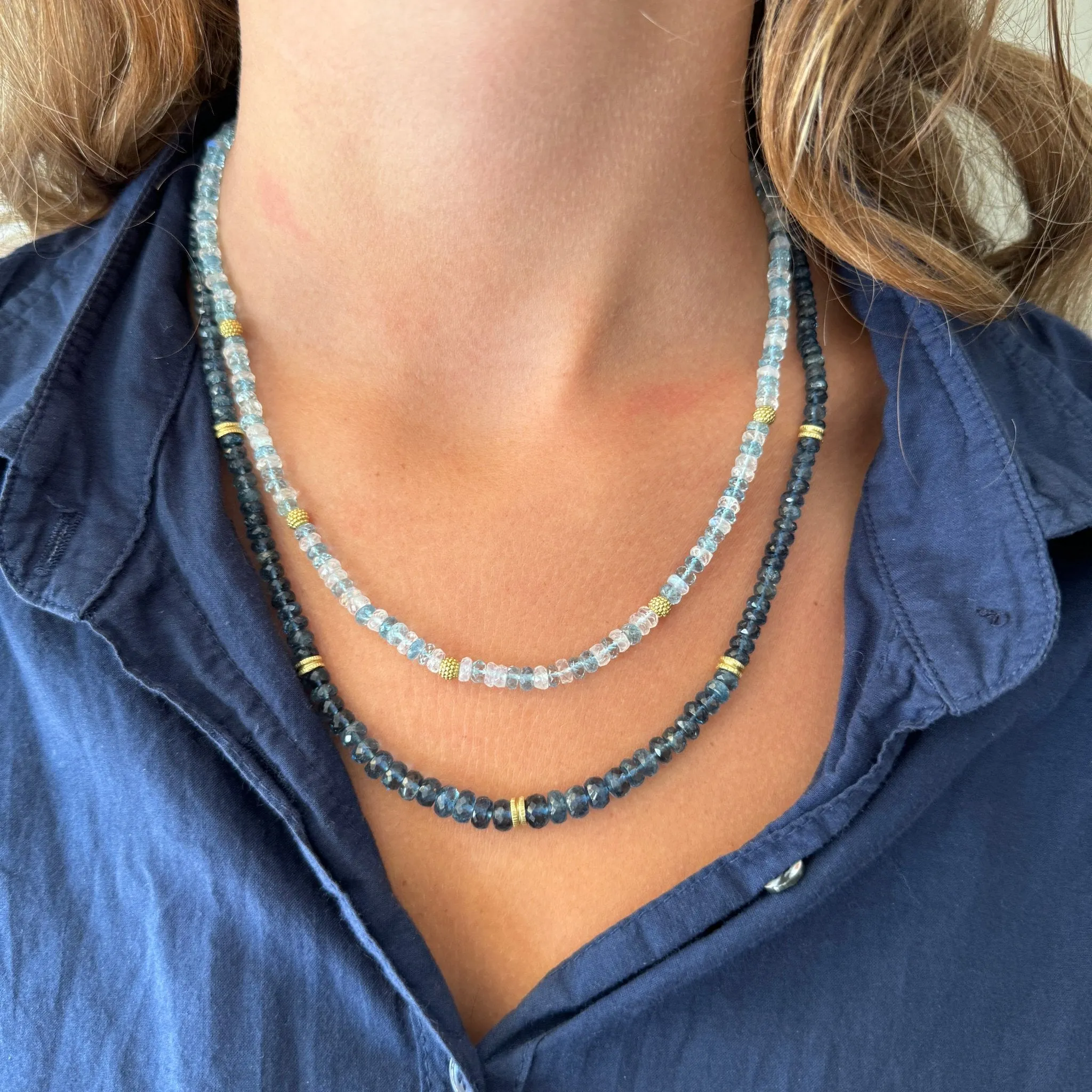 Aquamarine Graduated Beaded 18K Gold Necklace