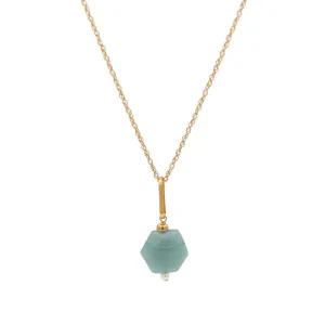 aquamarine hexagon & pearl pendant necklace