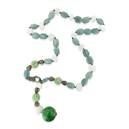 Aquamarine, Jade & Diamond Necklace