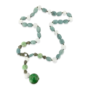 Aquamarine, Jade & Diamond Necklace