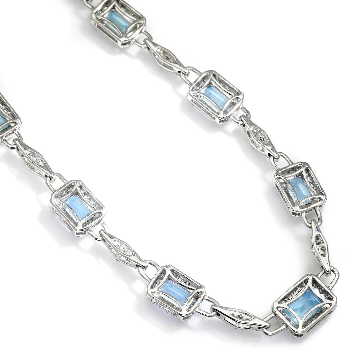 Aquamarine Link Necklace with Diamonds White Gold 18"