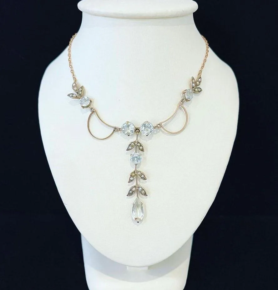 Art Nouveau Aquamarine and Pearl Necklace