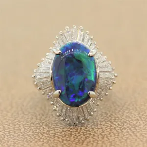 Australian Black Opal Diamond Platinum Ring