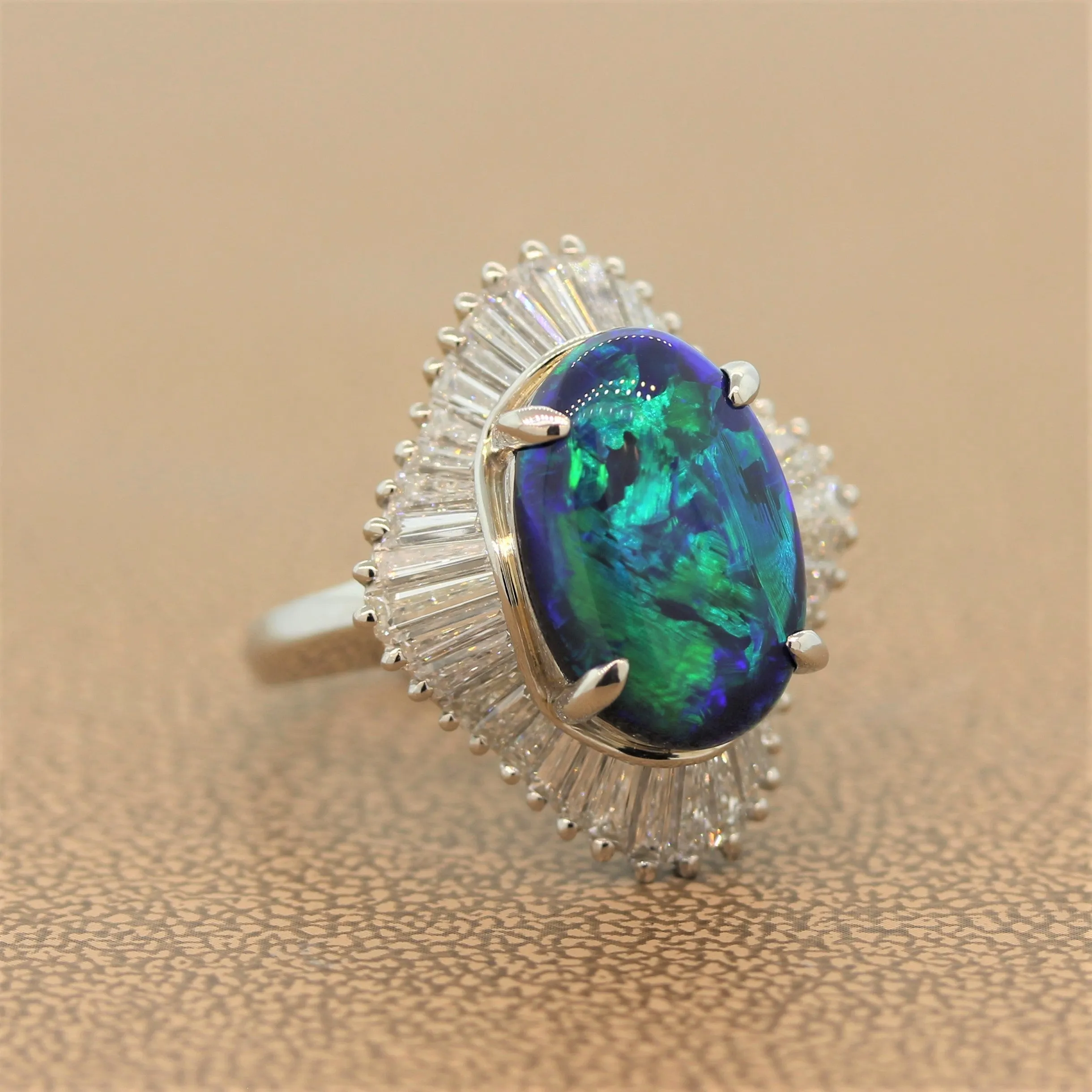 Australian Black Opal Diamond Platinum Ring