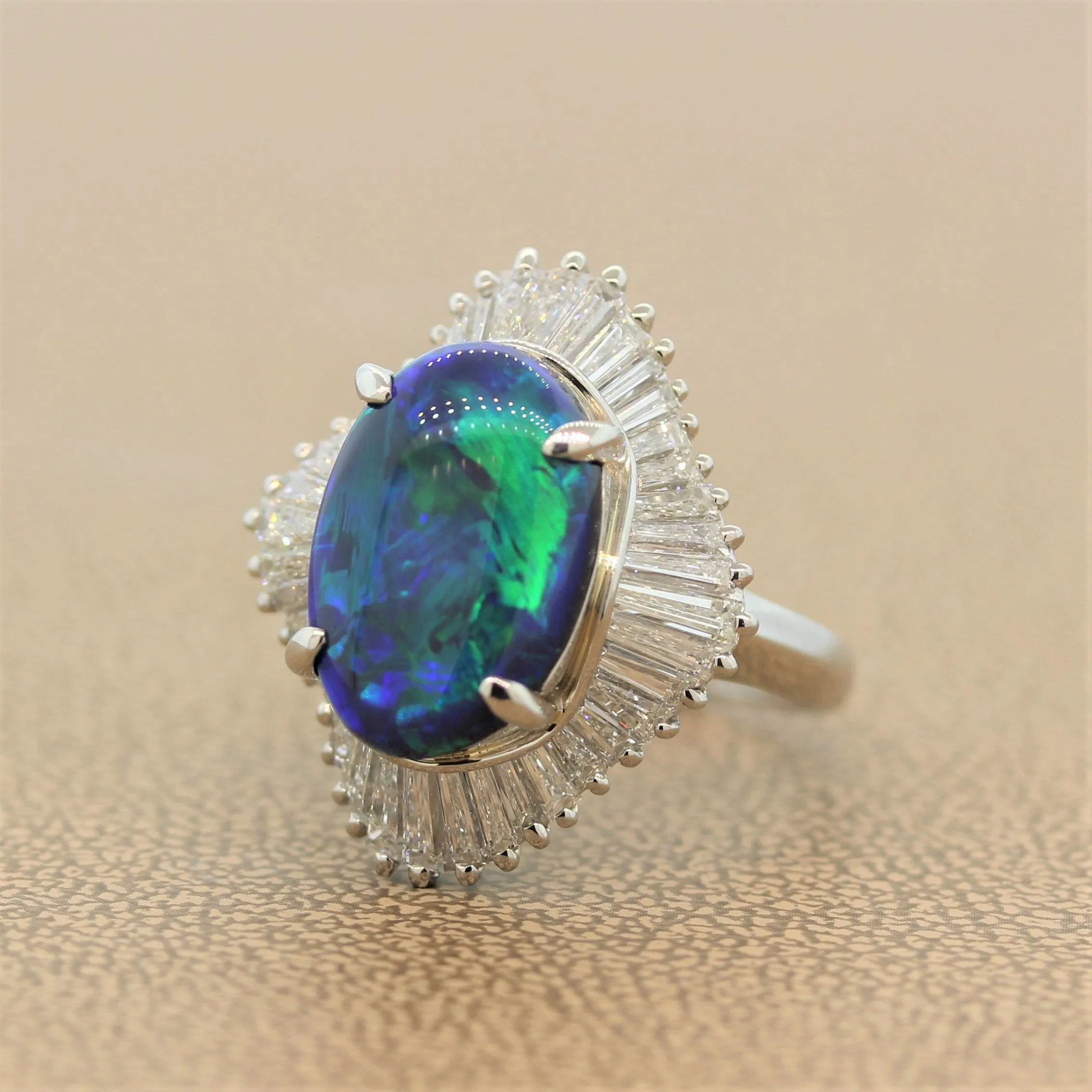 Australian Black Opal Diamond Platinum Ring