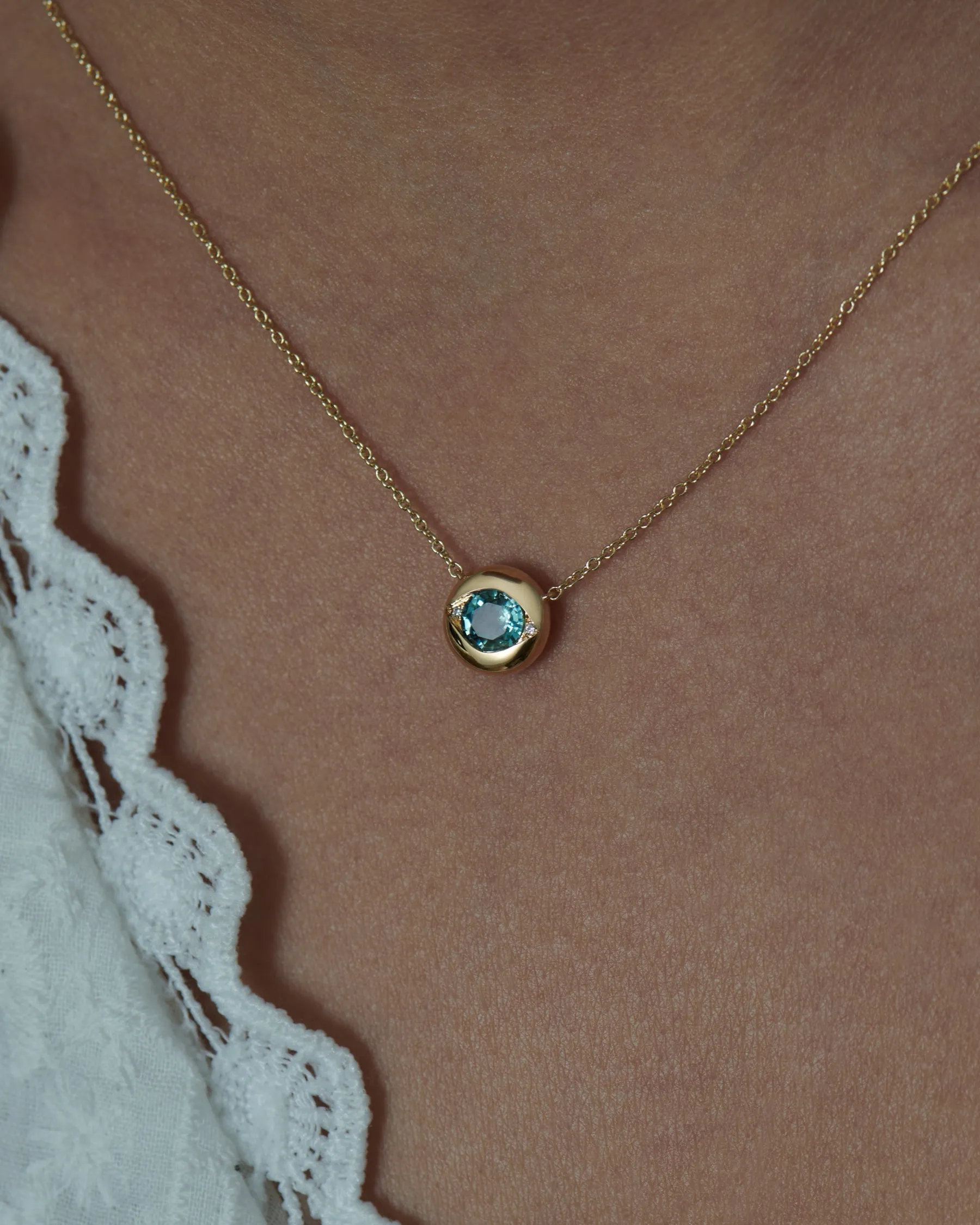 Ayin Teal Sapphire & Diamond Accent Evil Eye Necklace